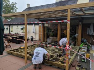 Base being built under a veranda